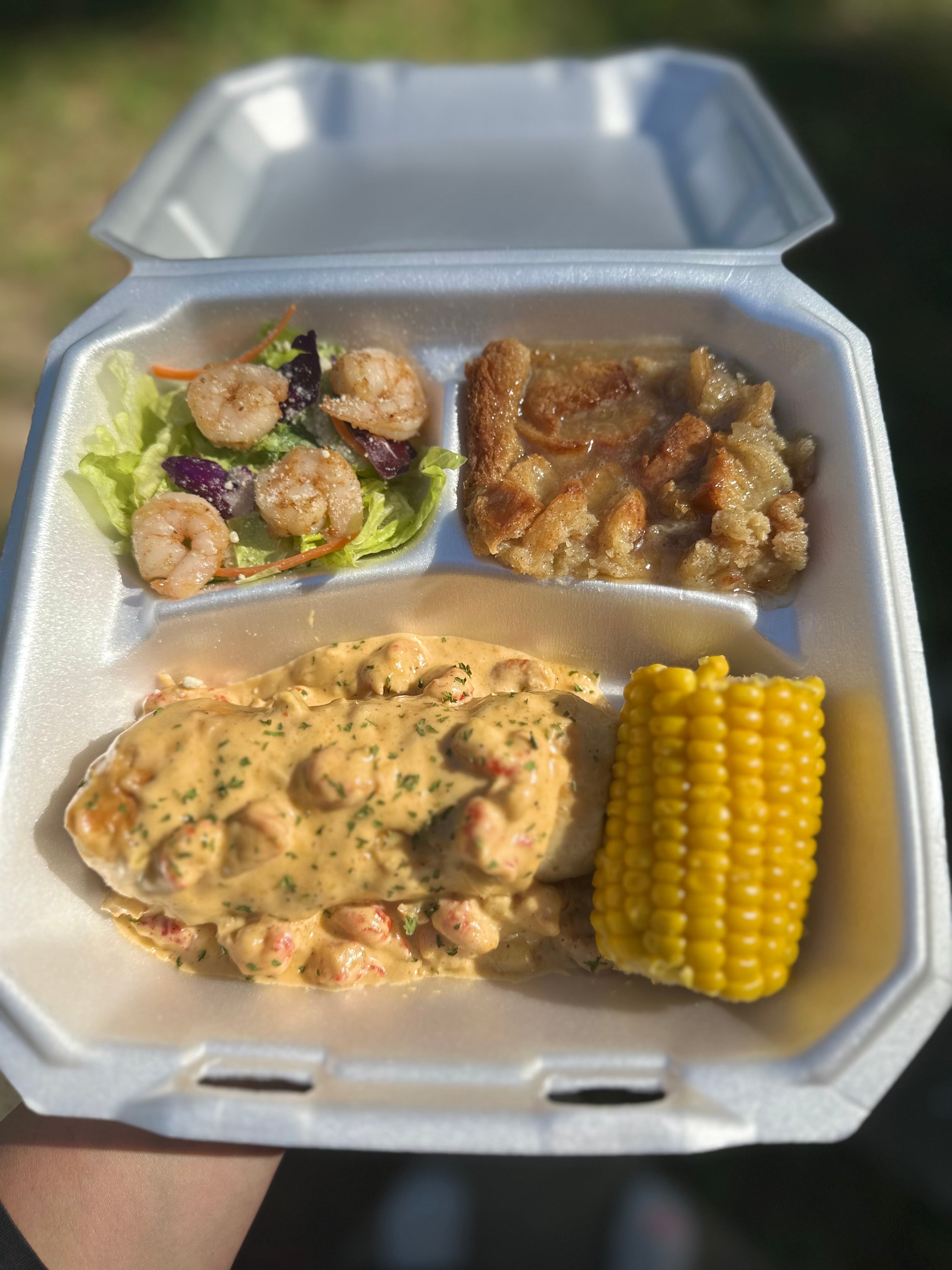 Boudin Chimichanga with crawfish cream sauce (Tuesday)